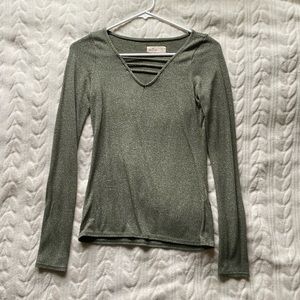 Hollister olive green detail v-neck top
